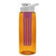 a transparent orange bottle & white lid & violet infuser the flair - 26 oz transparent tritan(tm) bottle with drink thru lid and large infuser