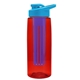 a transparent red bottle & cyan lid & blue infuser the flair - 26 oz transparent tritan(tm) bottle with drink thru lid and large infuser