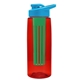 a transparent red bottle & cyan lid & green infuser the flair - 26 oz transparent tritan(tm) bottle with drink thru lid and large infuser