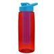 a transparent red bottle & cyan lid & violet infuser the flair - 26 oz transparent tritan(tm) bottle with drink thru lid and large infuser