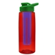 a transparent red bottle & green lid & blue infuser the flair - 26 oz transparent tritan(tm) bottle with drink thru lid and large infuser