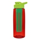 a transparent red bottle & lime green lid & green infuser the flair - 26 oz transparent tritan(tm) bottle with drink thru lid and large infuser