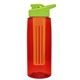 a transparent red bottle & lime green lid & orange infuser the flair - 26 oz transparent tritan(tm) bottle with drink thru lid and large infuser