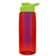 a transparent red bottle & lime green lid & violet infuser the flair - 26 oz transparent tritan(tm) bottle with drink thru lid and large infuser
