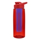 a transparent red bottle & red lid & blue infuser the flair - 26 oz transparent tritan(tm) bottle with drink thru lid and large infuser