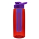 a transparent red bottle & violet lid & blue infuser the flair - 26 oz transparent tritan(tm) bottle with drink thru lid and large infuser
