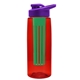 a transparent red bottle & violet lid & green infuser the flair - 26 oz transparent tritan(tm) bottle with drink thru lid and large infuser
