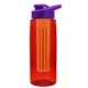 a transparent red bottle & violet lid & orange infuser the flair - 26 oz transparent tritan(tm) bottle with drink thru lid and large infuser