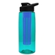 a transparent teal bottle & black lid & blue infuser the flair - 26 oz transparent tritan(tm) bottle with drink thru lid and large infuser