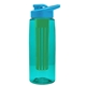 a transparent teal bottle & cyan lid & green infuser the flair - 26 oz transparent tritan(tm) bottle with drink thru lid and large infuser