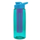a transparent teal bottle & cyan lid & violet infuser the flair - 26 oz transparent tritan(tm) bottle with drink thru lid and large infuser