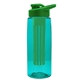 a transparent teal bottle & green lid & green infuser the flair - 26 oz transparent tritan(tm) bottle with drink thru lid and large infuser