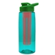 a transparent teal bottle & green lid & red infuser the flair - 26 oz transparent tritan(tm) bottle with drink thru lid and large infuser