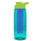 a transparent teal bottle & lime green lid & blue infuser the flair - 26 oz transparent tritan(tm) bottle with drink thru lid and large infuser