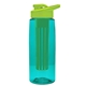a transparent teal bottle & lime green lid & green infuser the flair - 26 oz transparent tritan(tm) bottle with drink thru lid and large infuser