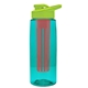 a transparent teal bottle & lime green lid & red infuser the flair - 26 oz transparent tritan(tm) bottle with drink thru lid and large infuser