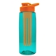 a transparent teal bottle & orange lid & orange infuser the flair - 26 oz transparent tritan(tm) bottle with drink thru lid and large infuser