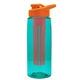 a transparent teal bottle & orange lid & red infuser the flair - 26 oz transparent tritan(tm) bottle with drink thru lid and large infuser