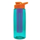 a transparent teal bottle & orange lid & violet infuser the flair - 26 oz transparent tritan(tm) bottle with drink thru lid and large infuser