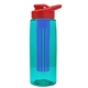 a transparent teal bottle & red lid & blue infuser the flair - 26 oz transparent tritan(tm) bottle with drink thru lid and large infuser