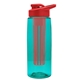 a transparent teal bottle & red lid & red infuser the flair - 26 oz transparent tritan(tm) bottle with drink thru lid and large infuser