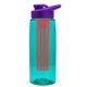 a transparent teal bottle & violet lid & red infuser the flair - 26 oz transparent tritan(tm) bottle with drink thru lid and large infuser
