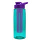 a transparent teal bottle & violet lid & violet infuser the flair - 26 oz transparent tritan(tm) bottle with drink thru lid and large infuser