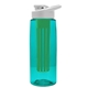 a transparent teal bottle & white lid & green infuser the flair - 26 oz transparent tritan(tm) bottle with drink thru lid and large infuser