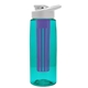 a transparent teal bottle & white lid & violet infuser the flair - 26 oz transparent tritan(tm) bottle with drink thru lid and large infuser
