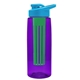 a transparent violet bottle & cyan lid & green infuser the flair - 26 oz transparent tritan(tm) bottle with drink thru lid and large infuser