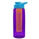 a transparent violet bottle & cyan lid & orange infuser the flair - 26 oz transparent tritan(tm) bottle with drink thru lid and large infuser