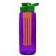 a transparent violet bottle & green lid & orange infuser the flair - 26 oz transparent tritan(tm) bottle with drink thru lid and large infuser