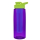 a transparent violet bottle & lime green lid & blue infuser the flair - 26 oz transparent tritan(tm) bottle with drink thru lid and large infuser