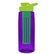 a transparent violet bottle & lime green lid & green infuser the flair - 26 oz transparent tritan(tm) bottle with drink thru lid and large infuser
