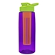 a transparent violet bottle & lime green lid & orange infuser the flair - 26 oz transparent tritan(tm) bottle with drink thru lid and large infuser
