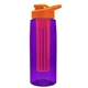 a transparent violet bottle & orange lid & red infuser the flair - 26 oz transparent tritan(tm) bottle with drink thru lid and large infuser