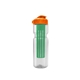 a clear bottle & orange lid & translucent green infuser champion - 28 oz transparent bottle with flip lid and large infuser