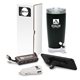 aerial view a black analog 5- piece technology gift set, image 1 of 2