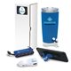 aerial view a blue analog 5- piece technology gift set, image 1 of 2