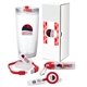 aerial view a red applaud 4- piece welcome gift set, image 1 of 2