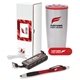 aerial view a red splendid 5- piece welcome gift set, image 1 of 2