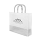 aerial view a silver flair metallic accent non - woven tote bag, image 1 of 2