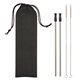 aerial view a silver straw with black with matching tip and pouch 2- pack stainless steel straw kit, image 1 of 2