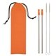 aerial view a silver straw with orange with matching tip and pouch 2- pack stainless steel straw kit, image 1 of 2