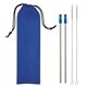 aerial view a silver straw with royal blue with matching tip and pouch 2- pack stainless steel straw kit, image 1 of 2