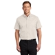 aerial view a light stone/ classic navy port authority(r) short sleeve easy care shirt - colors, image 1 of 5