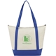 aerial view a royal blue lighthouse 24- can non - woven tote cooler bag, image 1 of 3