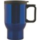 aerial view a blue 15 oz aspen stainless travel mug, image 1 of 2