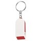 aerial view a white with red phone stand and screen cleaner combo key chain, image 1 of 4