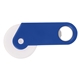 aerial view a blue personalized pizza cutter with bottle opener, image 1 of 3